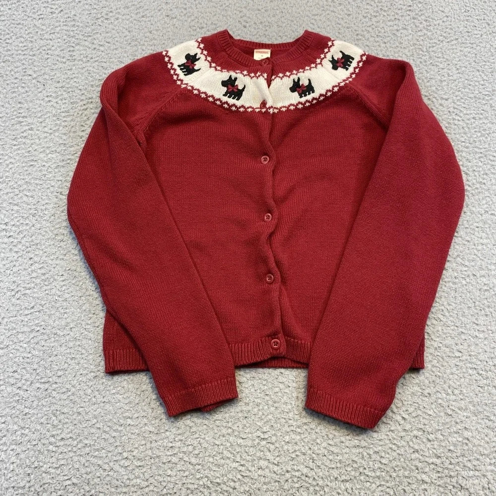 Gymboree Sweater Girls Medium Red Scottie‎ Dog Cardigan Cotton Christmas Holiday